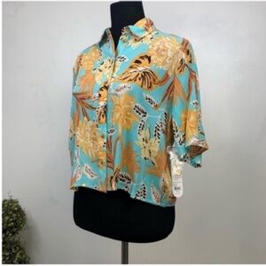 NWT Sisstrevolution Kona Woven‎ Top Baja Blue Floral Tropical Women’s Medium $49